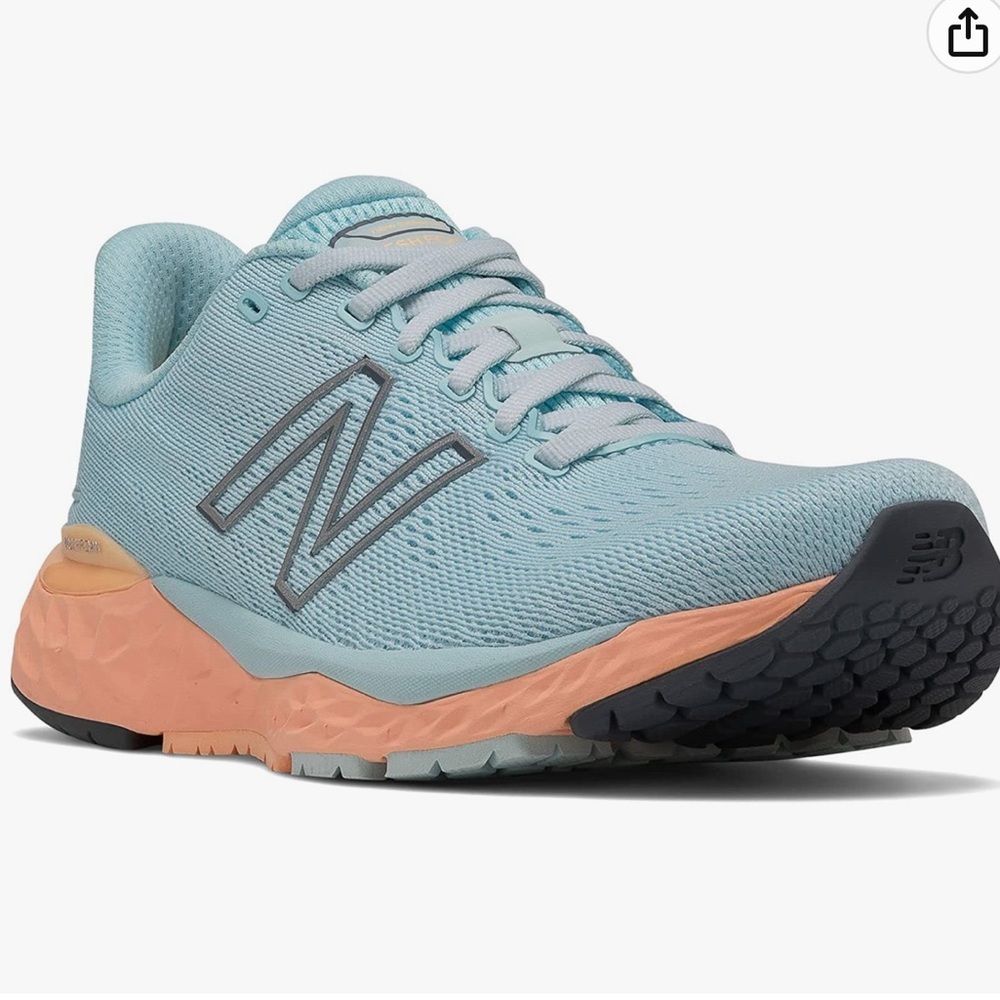 New Balance light blue and mango fresh foam sneakers